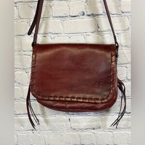Frye Saddle Brown Layla Concho Fringe Classic Crossbody Boho Western Flap Purse